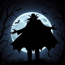 A haunting silhouette of a vampire standing against a full moon backdrop