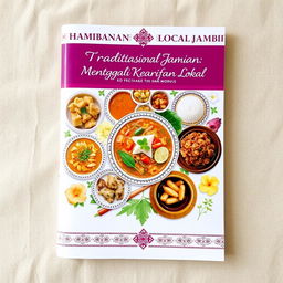 A detailed project module cover for an educational initiative about local wisdom, focusing on traditional Jambi cuisine