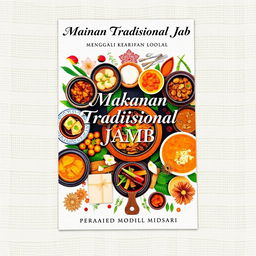 A detailed project module cover for an educational initiative about local wisdom, focusing on traditional Jambi cuisine