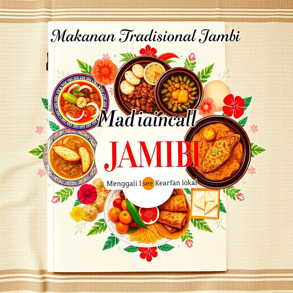 A detailed project module cover for an educational initiative about local wisdom, focusing on traditional Jambi cuisine