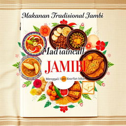 A detailed project module cover for an educational initiative about local wisdom, focusing on traditional Jambi cuisine