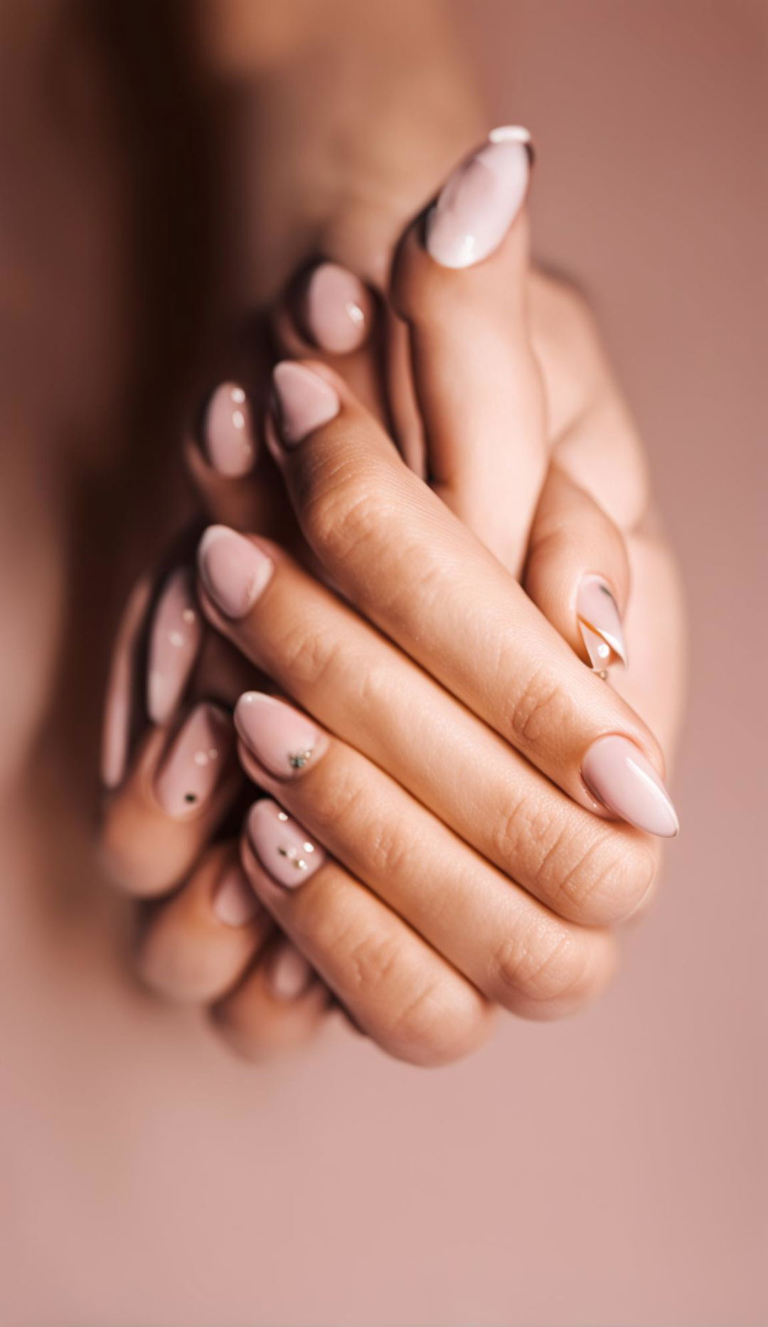 Two beautiful woman's hands reaching towards each other.