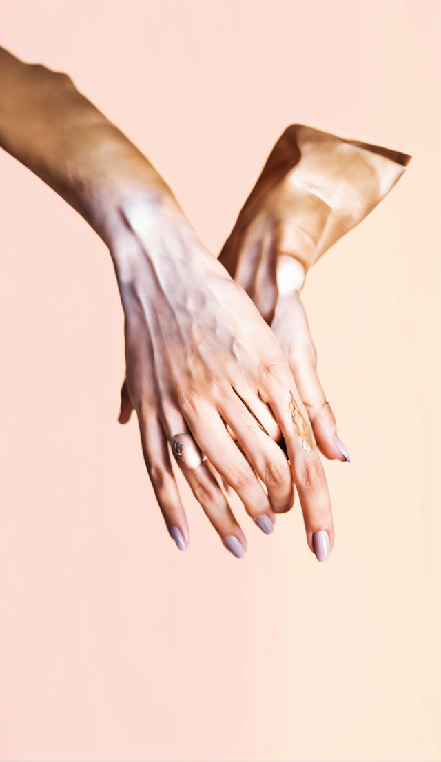 Two extremely perfect and beautiful woman's hands reaching towards each other.