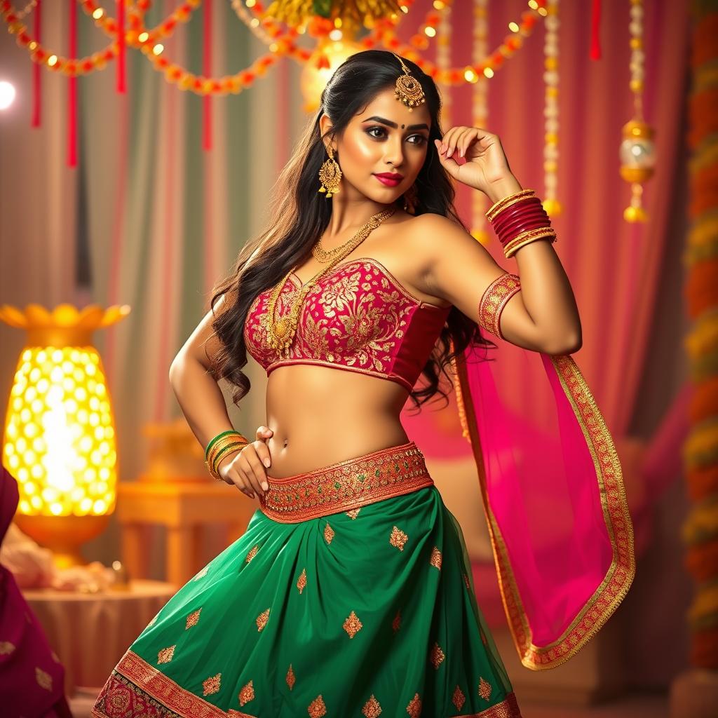 An enchanting image of a woman dressed in traditional Navratri attire that is culturally vibrant yet sensually styled