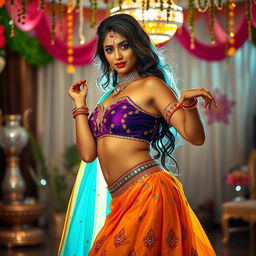 An enchanting image of a woman dressed in traditional Navratri attire that is culturally vibrant yet sensually styled