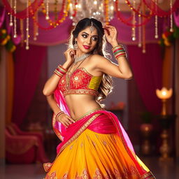 An enchanting image of a woman dressed in traditional Navratri attire that is culturally vibrant yet sensually styled