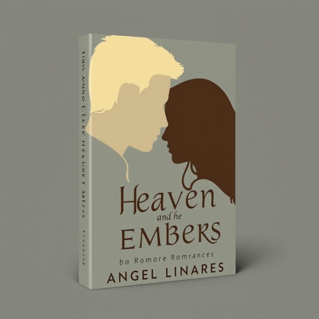 A modern romance book cover for 'Heaven and the Embers' by Angel Linares, featuring the faceless silhouettes of a blond man and a brown-haired woman