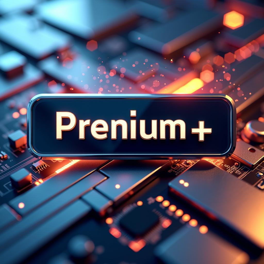 A beautifully designed technology poster featuring the title 'Premium+'