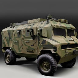 A state-of-the-art military van, illustrating cutting-edge technology, robust armored exterior, and sophisticated design features.