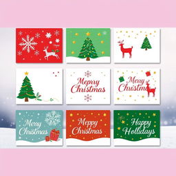 Eight beautifully designed Christmas cards arranged neatly on a single A4 sheet