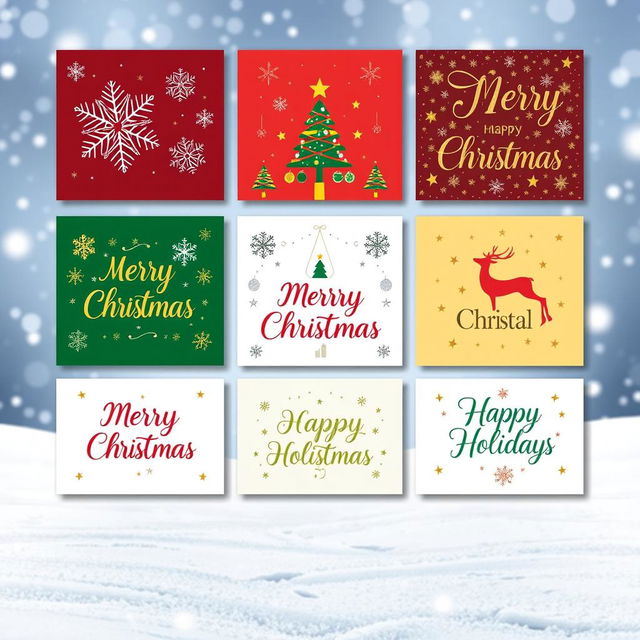 Eight beautifully designed Christmas cards arranged neatly on a single A4 sheet