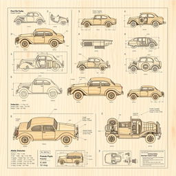 Detailed wooden car plans with intricate designs showcasing various styles of wooden cars