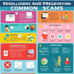 A thorough guide to recognizing and preventing common scams, featuring a detailed infographic style layout