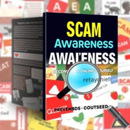 A visually striking book cover for a guide on recognizing and preventing common scams