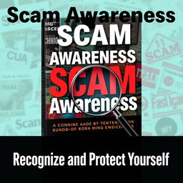 A visually striking book cover for a guide on recognizing and preventing common scams