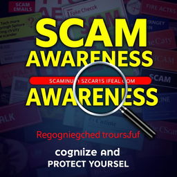 A visually striking book cover for a guide on recognizing and preventing common scams