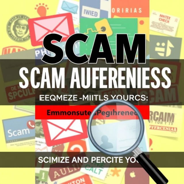 A visually striking book cover for a guide on recognizing and preventing common scams