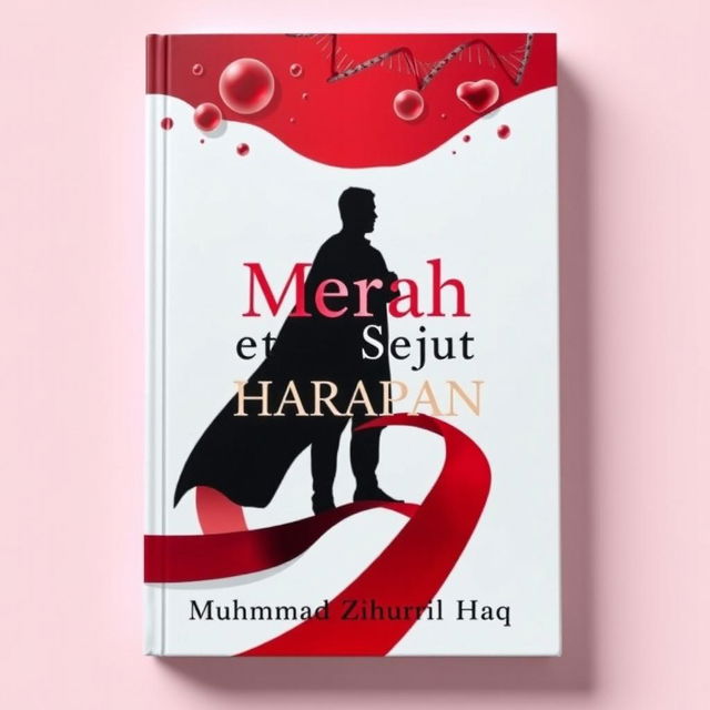 A novel cover design for 'Merah Sejuta Harapan' by Muhammad Zuhril Haq that features the silhouette of a strong character standing resolutely in the center