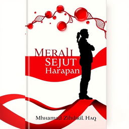 A novel cover design for 'Merah Sejuta Harapan' by Muhammad Zuhril Haq that features the silhouette of a strong character standing resolutely in the center