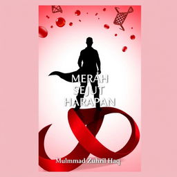 A novel cover design for 'Merah Sejuta Harapan' by Muhammad Zuhril Haq that features the silhouette of a strong character standing resolutely in the center