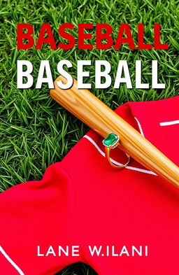 A book cover design featuring a baseball field as the background, with lush green grass