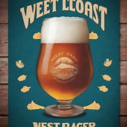 Design an eye-catching poster to advertise the new craft beer, 'West Coast Lager'. The poster should catch attention in taverns/restaurants, emphasizing the beer's newness on tap. Visuals should resonate with men aged 28-45 who earn a mid-high income, possibly have families, and enjoy fishing, camping, and the outdoors.