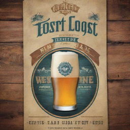 Design an eye-catching poster to advertise the new craft beer, 'West Coast Lager'. The poster should catch attention in taverns/restaurants, emphasizing the beer's newness on tap. Visuals should resonate with men aged 28-45 who earn a mid-high income, possibly have families, and enjoy fishing, camping, and the outdoors.