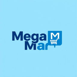 A contemporary logo design for "Mega M Mart" utilizing a color palette of blue and white