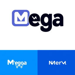 A contemporary logo design for "Mega M Mart" utilizing a color palette of blue and white
