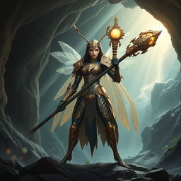 A powerful celestial female ant woman monk, depicted as a majestic giant ant humanoid with radiant, shimmering armor that has a celestial motif of stars and galaxies