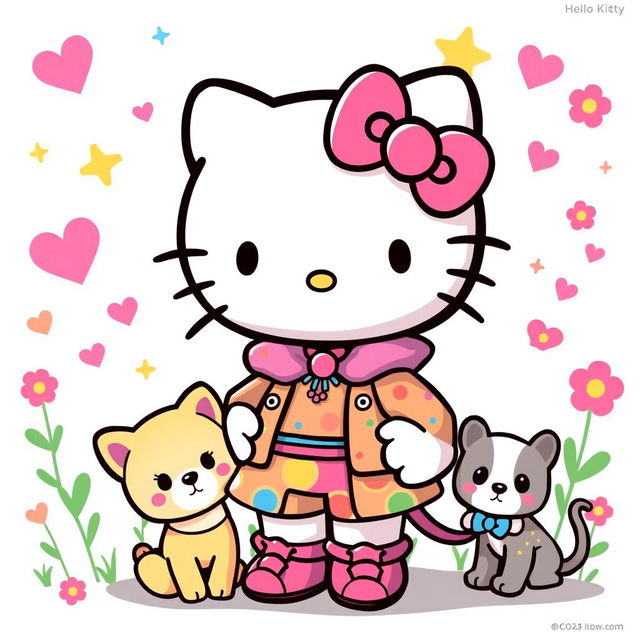 A personalized Hello Kitty character design, showcasing Hello Kitty in a fun and unique outfit that reflects individual style, with colorful patterns and accessories