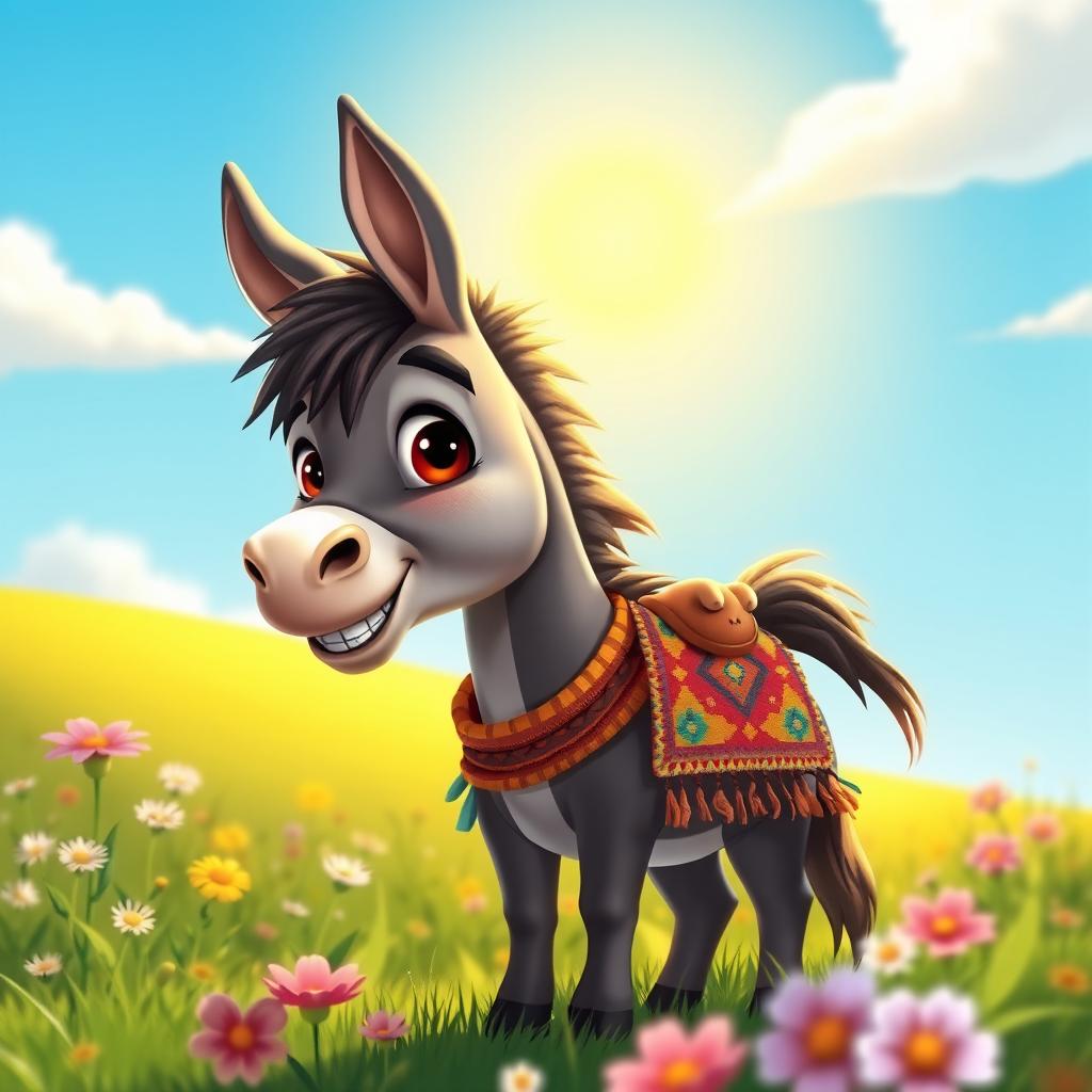 A detailed and vibrant illustration of a stylized, anthropomorphic character with features resembling that of a donkey