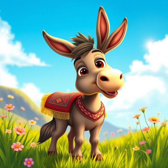 A detailed and vibrant illustration of a stylized, anthropomorphic character with features resembling that of a donkey