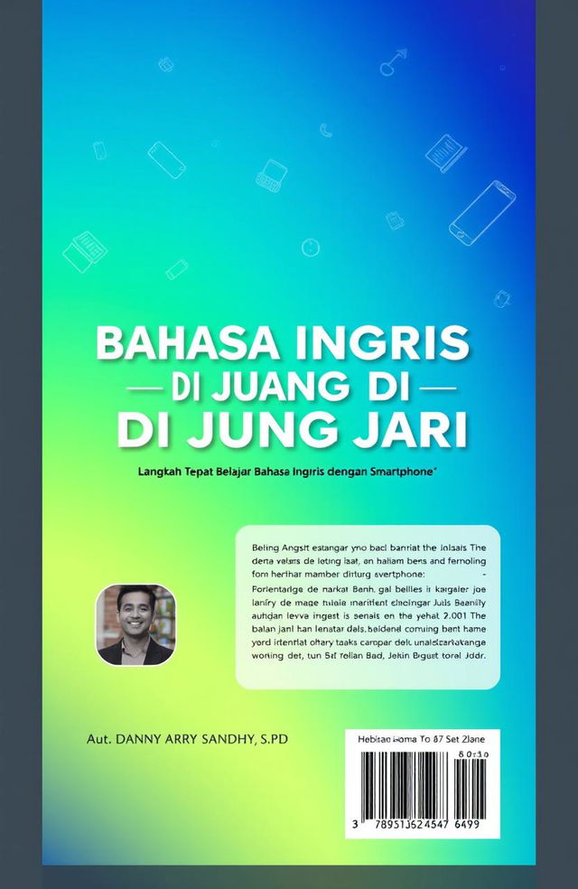 A5 book cover design, front and back, featuring the title 'BAHASA INGGRIS DI UJUNG JARI' prominently displayed at the center in bold, modern typography