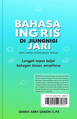 A5 book cover design, front and back, featuring the title 'BAHASA INGGRIS DI UJUNG JARI' prominently displayed at the center in bold, modern typography