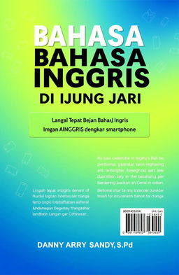 A5 book cover design, front and back, featuring the title 'BAHASA INGGRIS DI UJUNG JARI' prominently displayed at the center in bold, modern typography