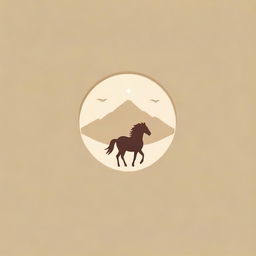 Design a captivating logo for a monthly publication called 'Stable Spotlight', celebrating local horse stables. Use a primary color palette of brown with neutral tones. The design should blend Western charm with classic sensibilities, and it should incorporate a barn or stable structure, preferably with a minimalist style. Optionally, a horse can be included and a spotlight feature cleverly integrated.