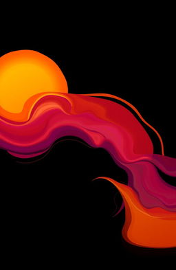 An artistic representation of an abstract sunset against a solid black background, featuring vibrant hues of orange, pink, and purple blending seamlessly