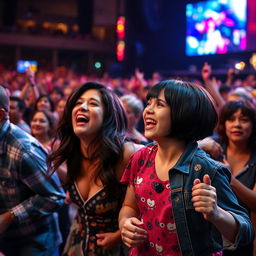 A vibrant scene at a Stevie Wonder concert, showcasing a diverse crowd of enthusiastic fans