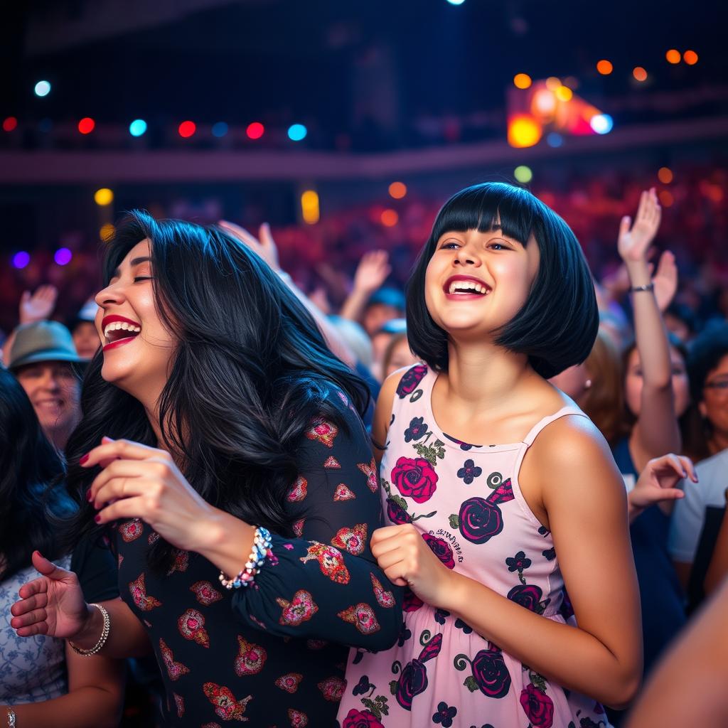 A vibrant scene at a Stevie Wonder concert, showcasing a diverse crowd of enthusiastic fans