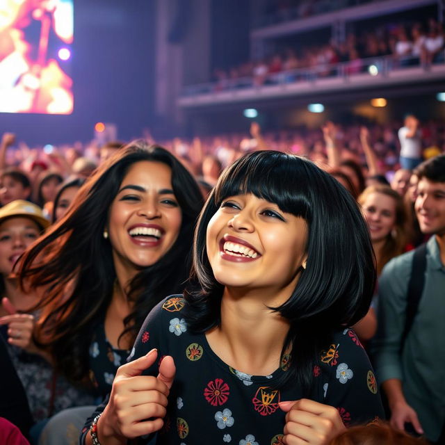 A vibrant scene at a Stevie Wonder concert, showcasing a diverse crowd of enthusiastic fans