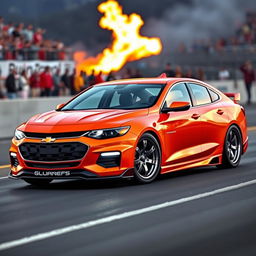 A two-door Chevrolet Malibu designed in a vibrant orange color, featuring modern design elements