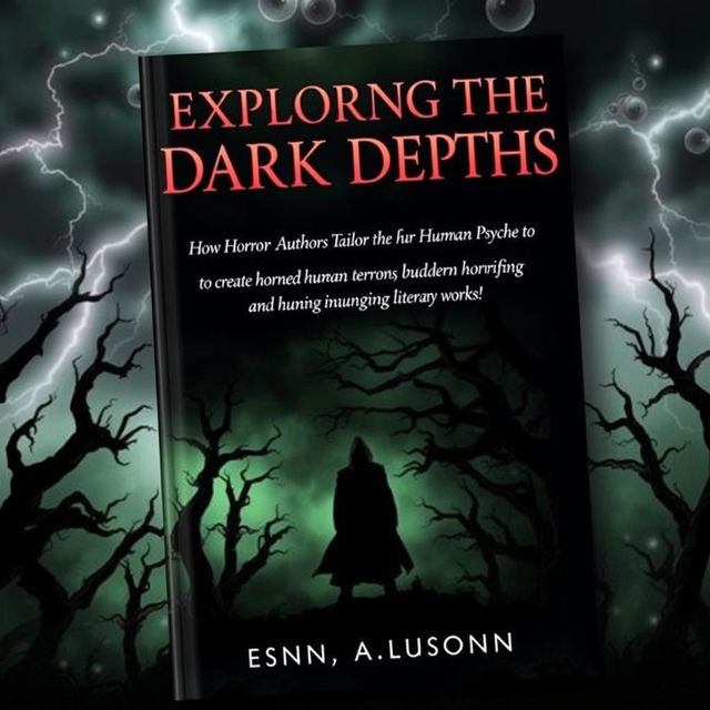 A captivating book cover for 'Exploring the Dark Depths: How Horror Authors Tailor the Human Psyche to Create Horrifying and Haunting Literary Works'