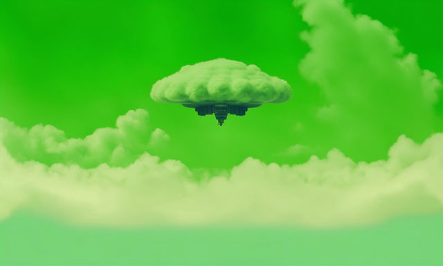 Minimalist Wes Anderson style poster featuring an alien spaceship above fluffy white clouds under a gradient sky transitioning from light to deep green. The scene is dominated by green retro tones and titled 'Silver Linings' in a modern typeface.