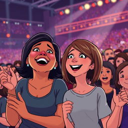 An animated scene at a Stevie Wonder concert, featuring a diverse and enthusiastic crowd of fans