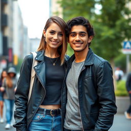 A 25-year-old tall female with a sleek Velma haircut, wearing a stylish outfit that includes a fitted top and jeans