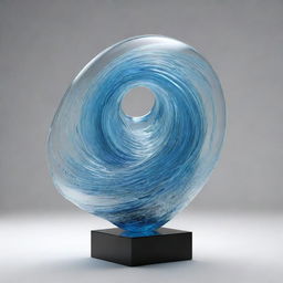 3D rendered abstract glass sculpture modeled to resemble levitating, chaotic waves, with elements of quantum wave tracking, applied with style 350.