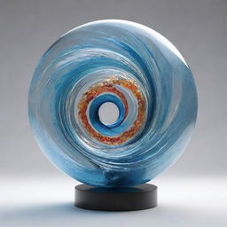 3D rendered abstract glass sculpture modeled to resemble levitating, chaotic waves, with elements of quantum wave tracking, applied with style 350.