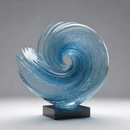 3D rendered abstract glass sculpture modeled to resemble levitating, chaotic waves, with elements of quantum wave tracking, applied with style 350.