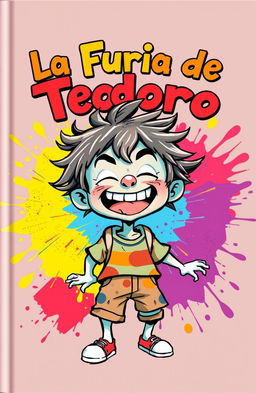 A captivating book cover illustration featuring a whimsical character named Teodoro, depicted as a young boy with a wild expression, showcasing a burst of energy and emotion